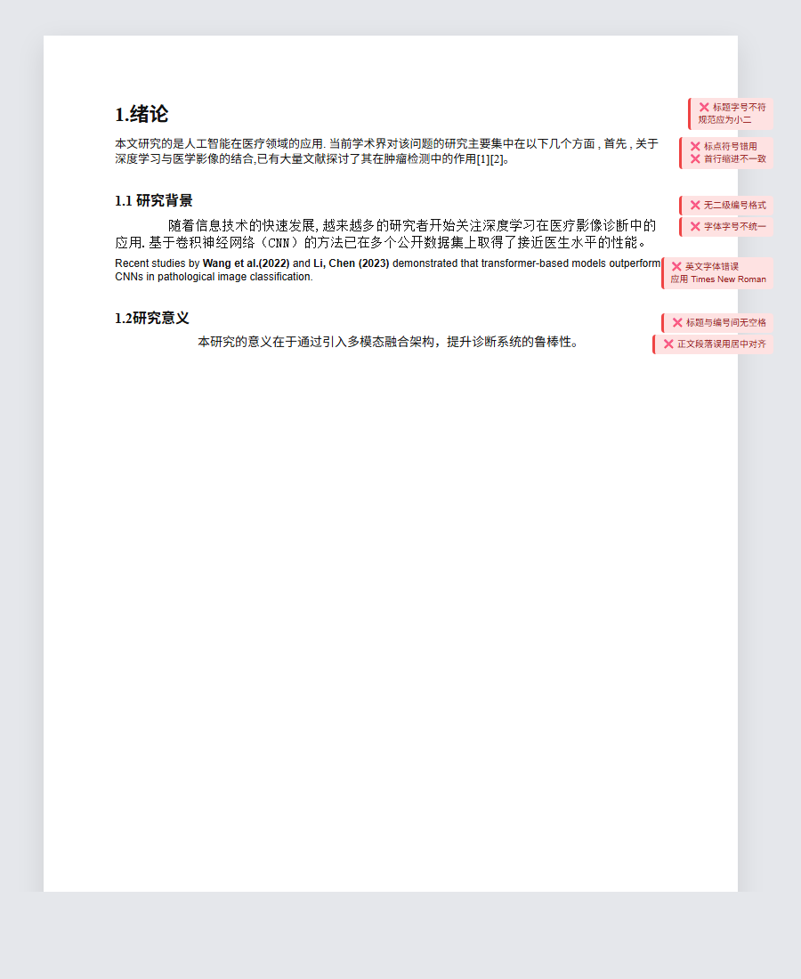 格式化前：论文存在格式错误
